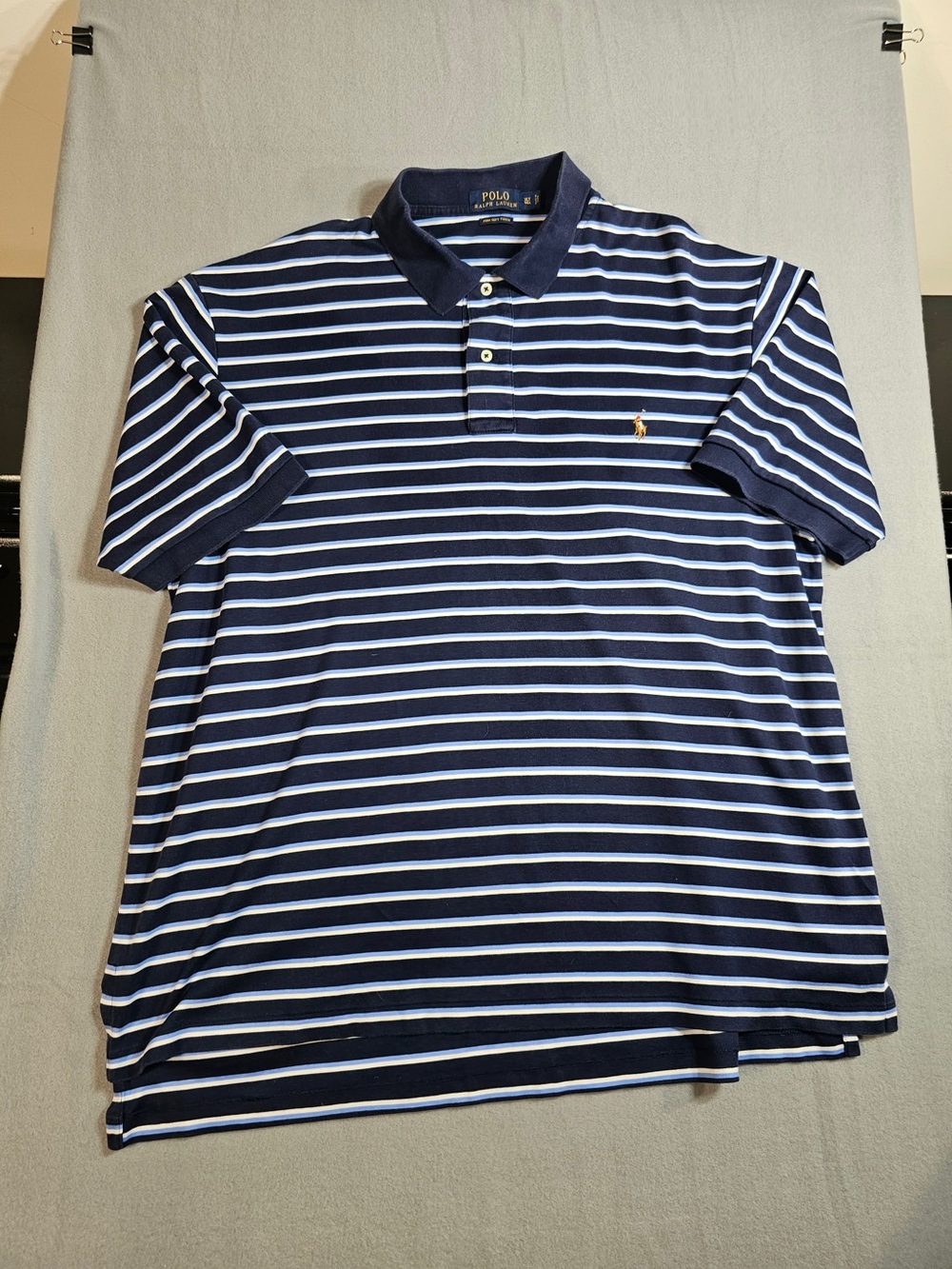 #188 Polo Ralph Lauren Men’s XLT Pima Soft Touch Striped Polo Shirt Navy Blue